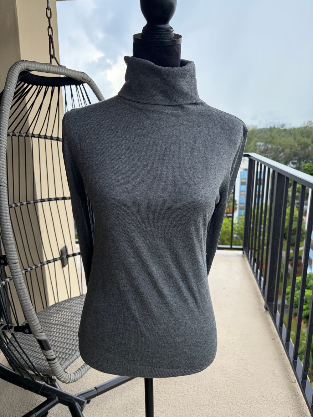 Zara Knit Charcoal Heather Grey Wool Blend Turtleneck Sweater Top Womens S